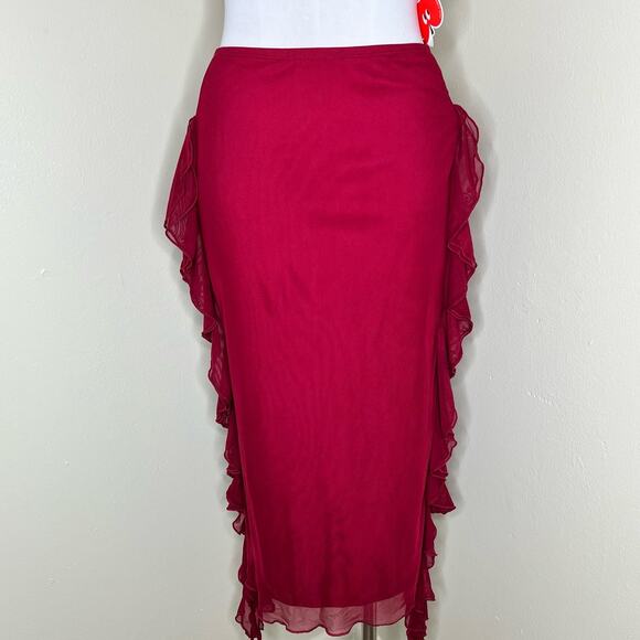 NWT CIDER Midi Skirt XS Cascading Ruffle Mesh Maxi Elastic Waist Pull On Red - Picture 3 of 10